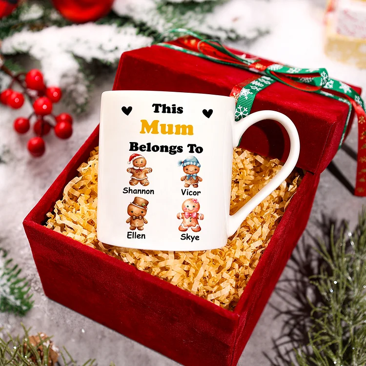 Personalized Family Gingerbread Man Mug With 1-6 Names and 3 Text-Christmas Birthday Gift Ceramic Coffee Mug