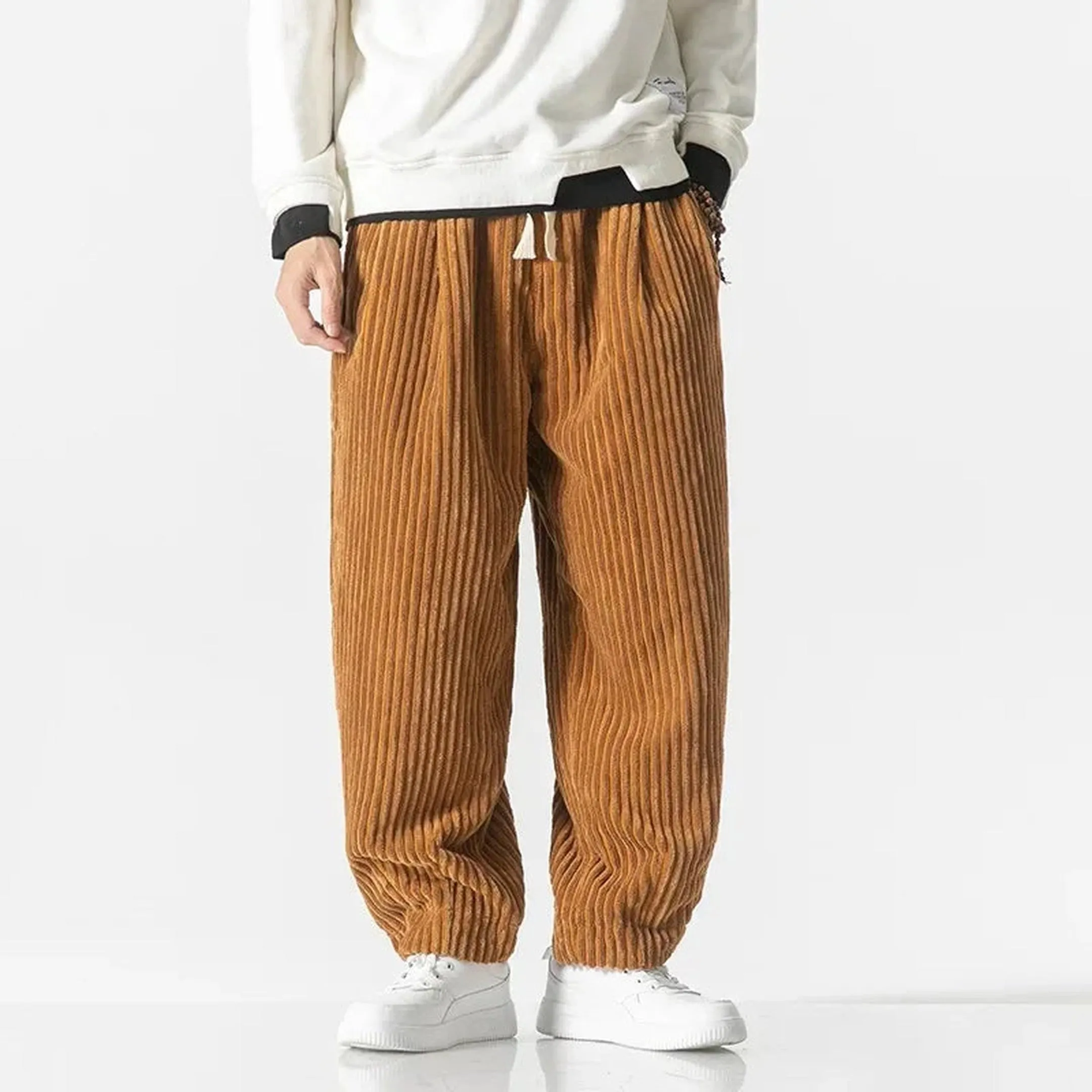 Men's Wide-Wale Corduroy Trousers &ndash; Relaxed Drawstring Comfort