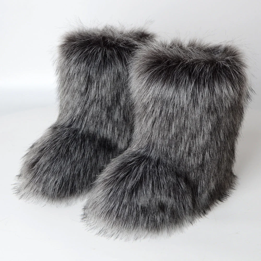 Winter Warm Round Head Imitation Fox Hair Snow Boots