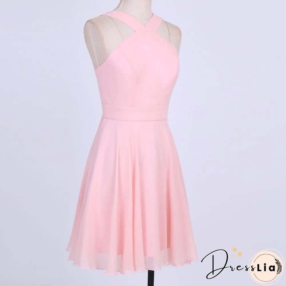 Women Ladies Chiffon Criss-cross Shoulder Straps Bridesmaid Short Dress Evening Prom Gown