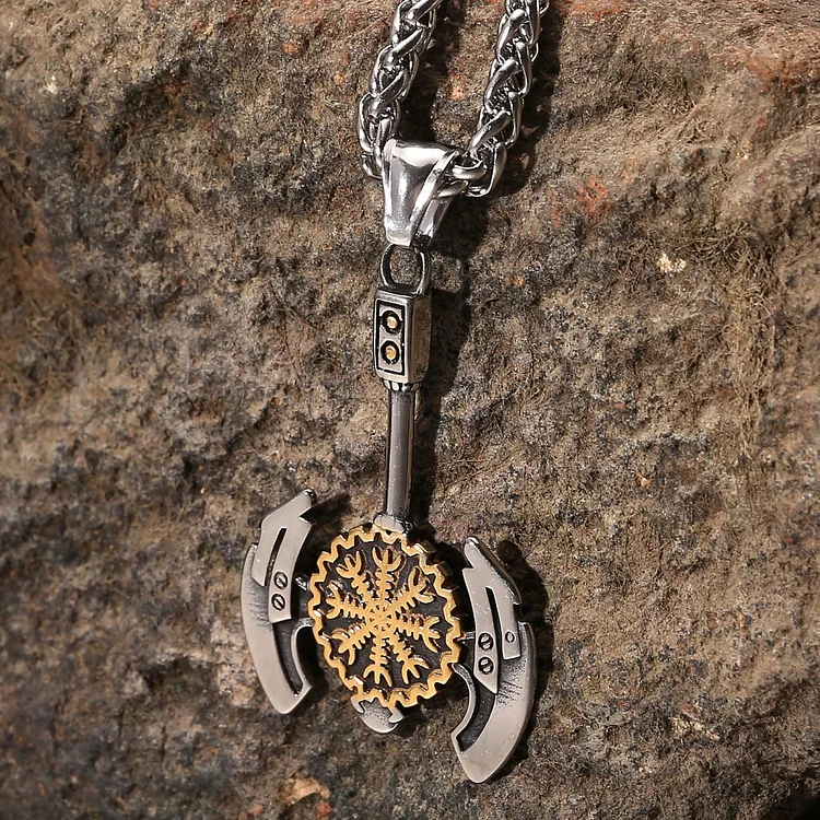 Coutureaura Helm of Awe Valknut Axe Necklace