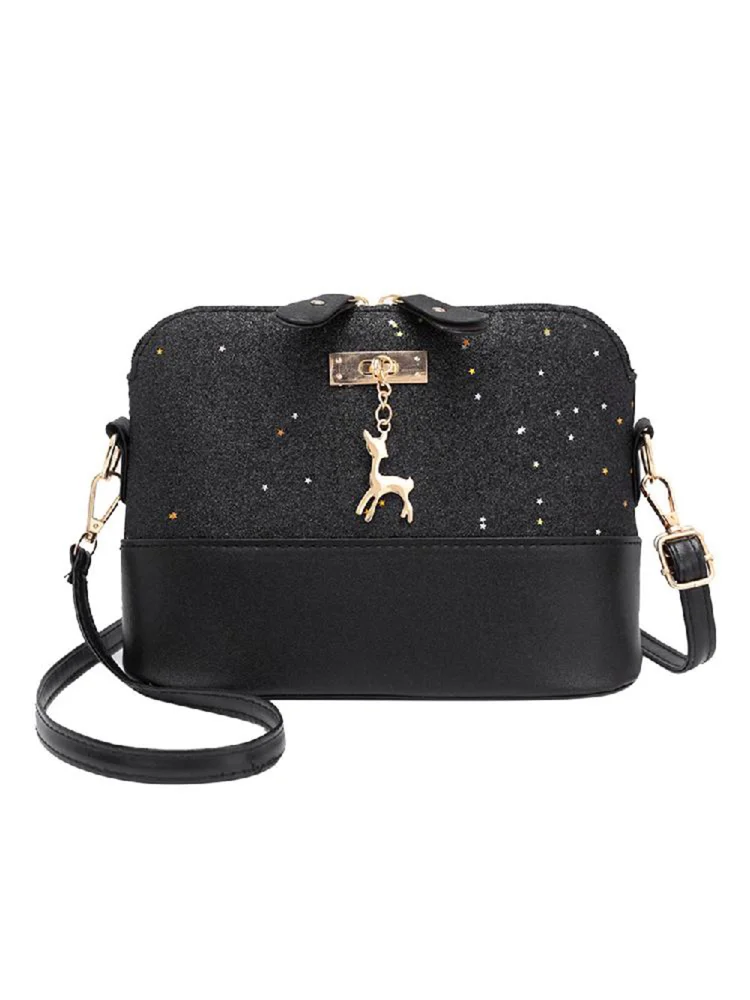 Shell Shoulder Handbag Women Shining Sequins PU Leather Messenger Bag/Black