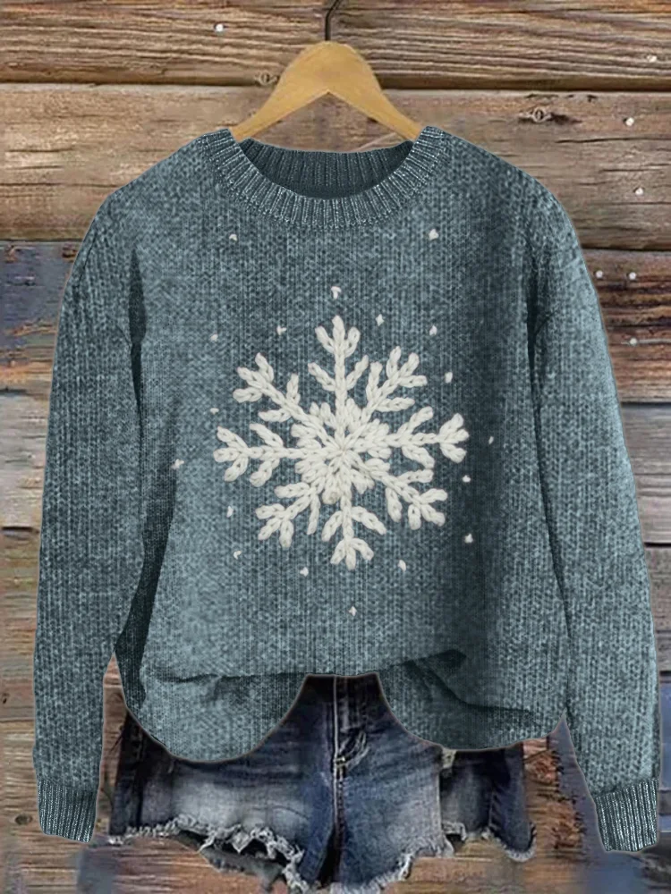 Snowflake Crochet Knit Cozy Sweater