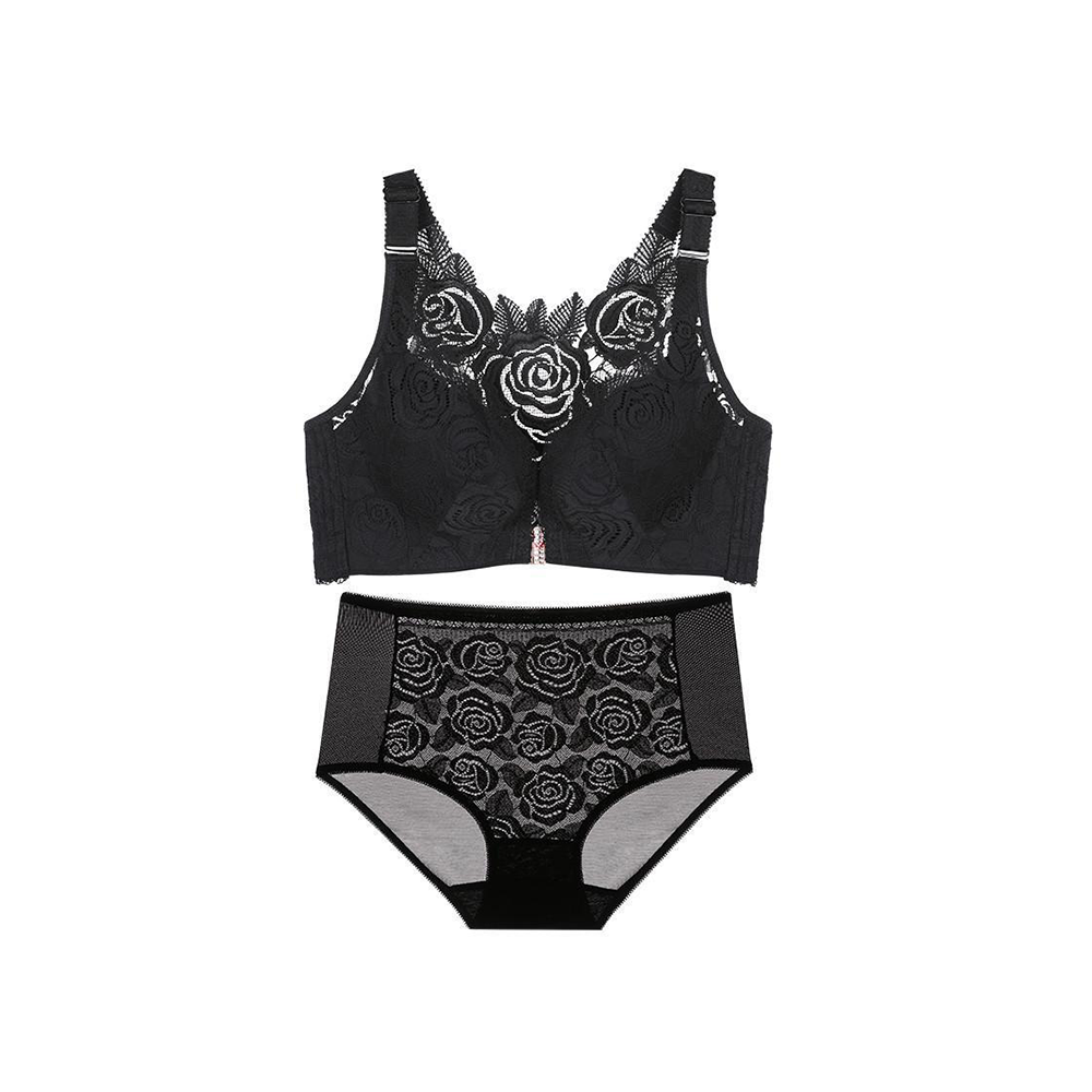  thdmladies Black Red Rose Lace Bra Set thedmladies