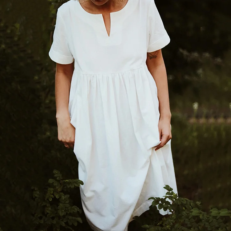 Simpfit Schlichtes Retro-Kleid mit kurzen gefalteten Ärmeln für Damen
