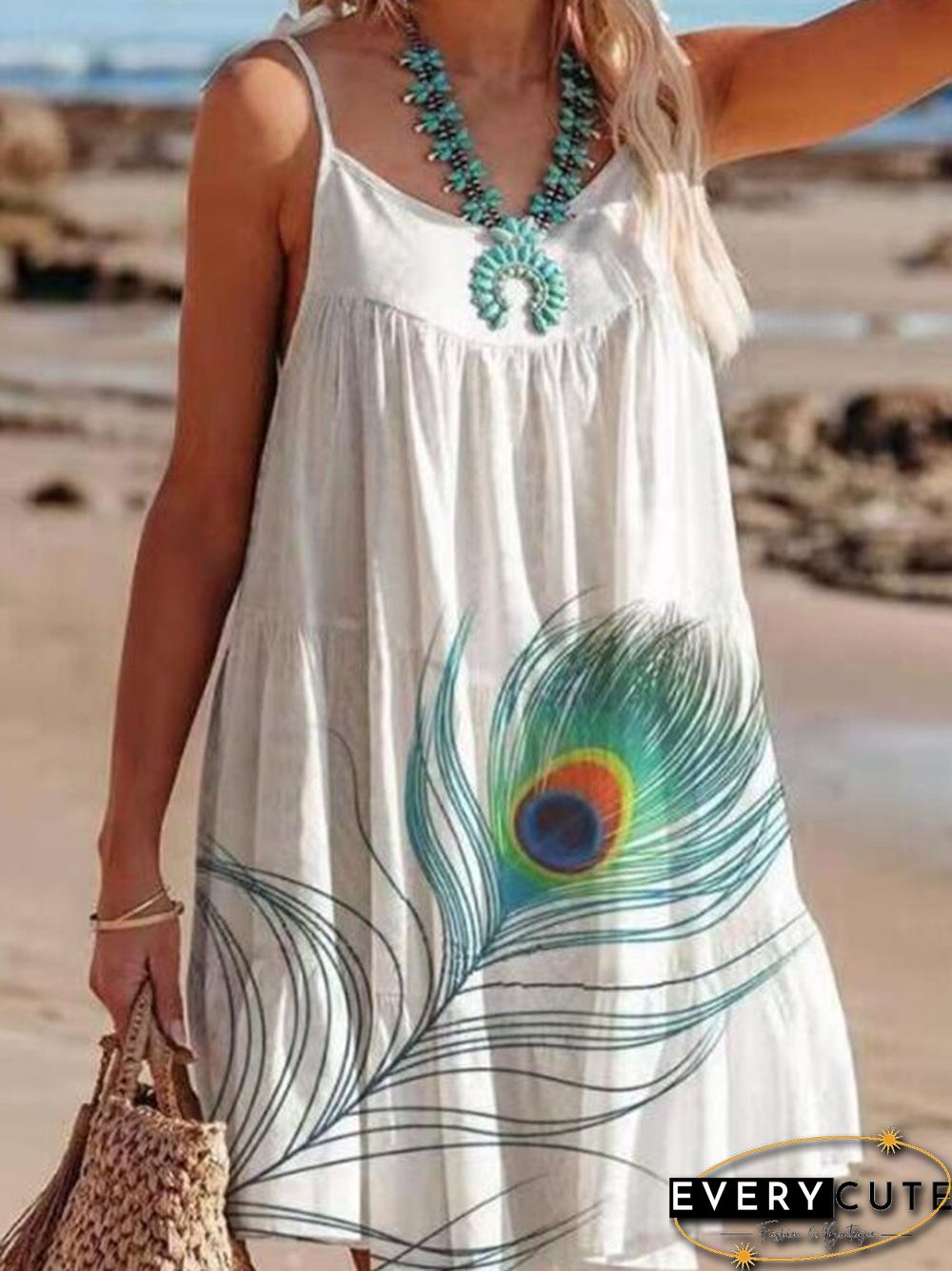 Summer Vintage Pattern Printed Beach Dress Women Casual Sling V-Neck Lace-up Mini Dress Ladies Fashion Sleeveless Loose Dresses