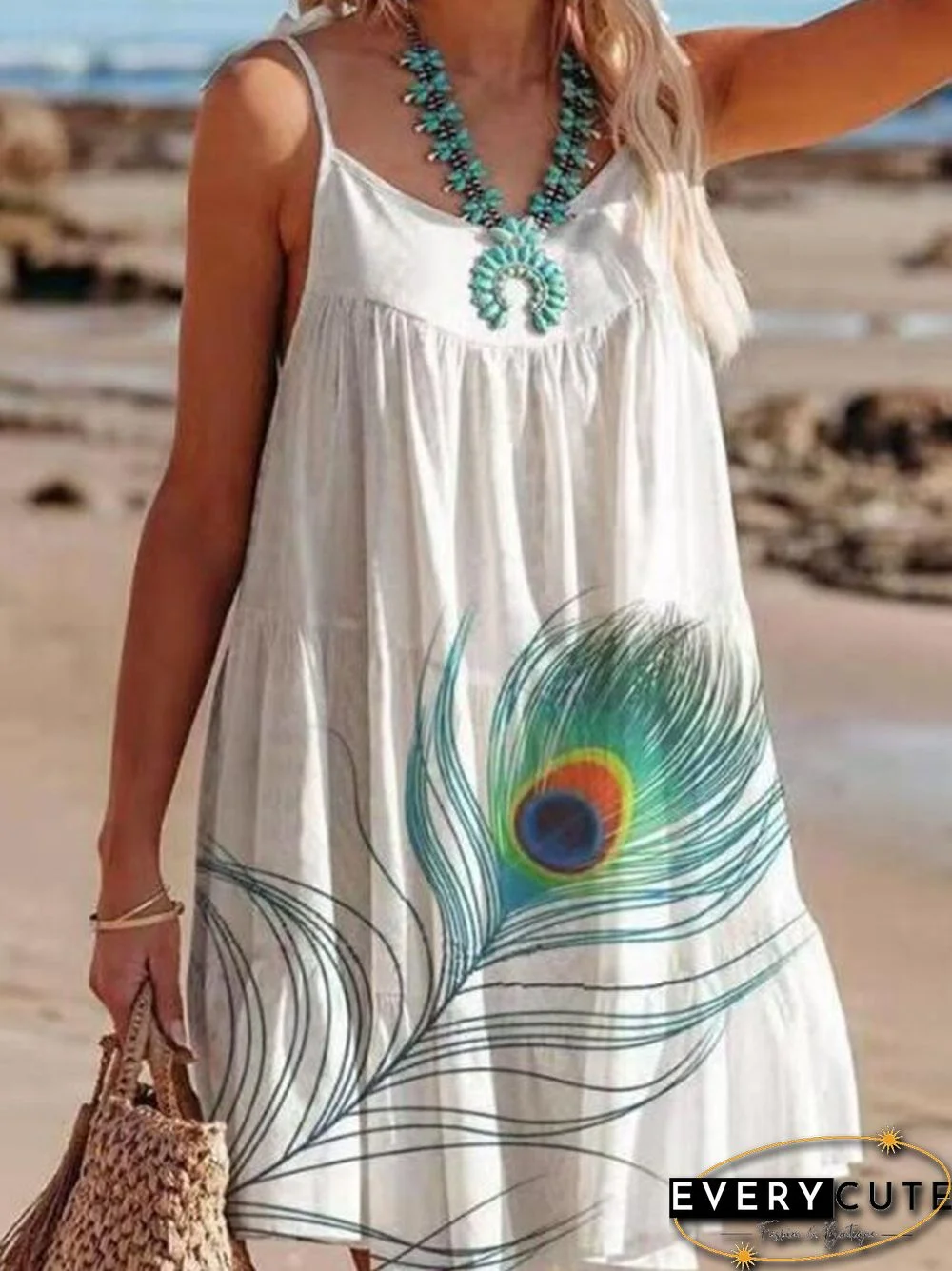 Summer Vintage Pattern Printed Beach Dress Women Casual Sling V-Neck Lace-up Mini Dress Ladies Fashion Sleeveless Loose Dresses