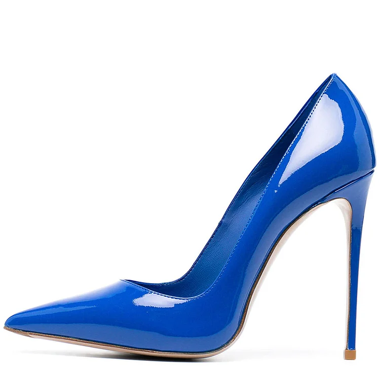 Royal Blue Pointed Toe Pumps Shoes Patent Leather Stiletto Heels