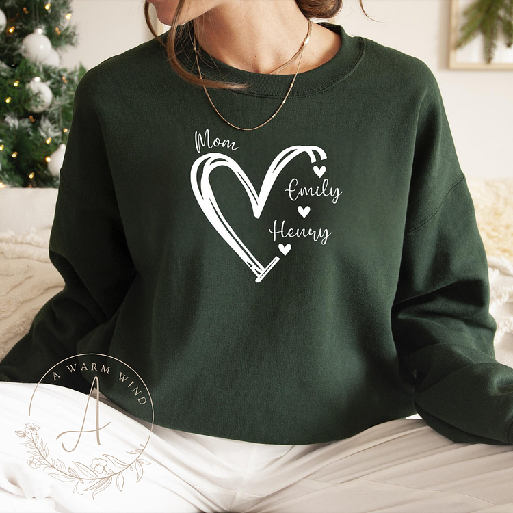 Custom Mama Heart Sweatshirt with Kids Names