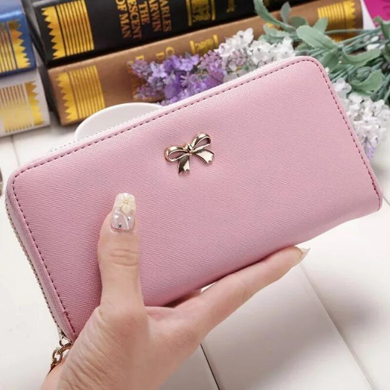 Big Capacity Women's Wallets Dull Polish Leather Wallet Double Zipper Day Clutch Purse Wristlet Coin Purse Card Holder Wallet