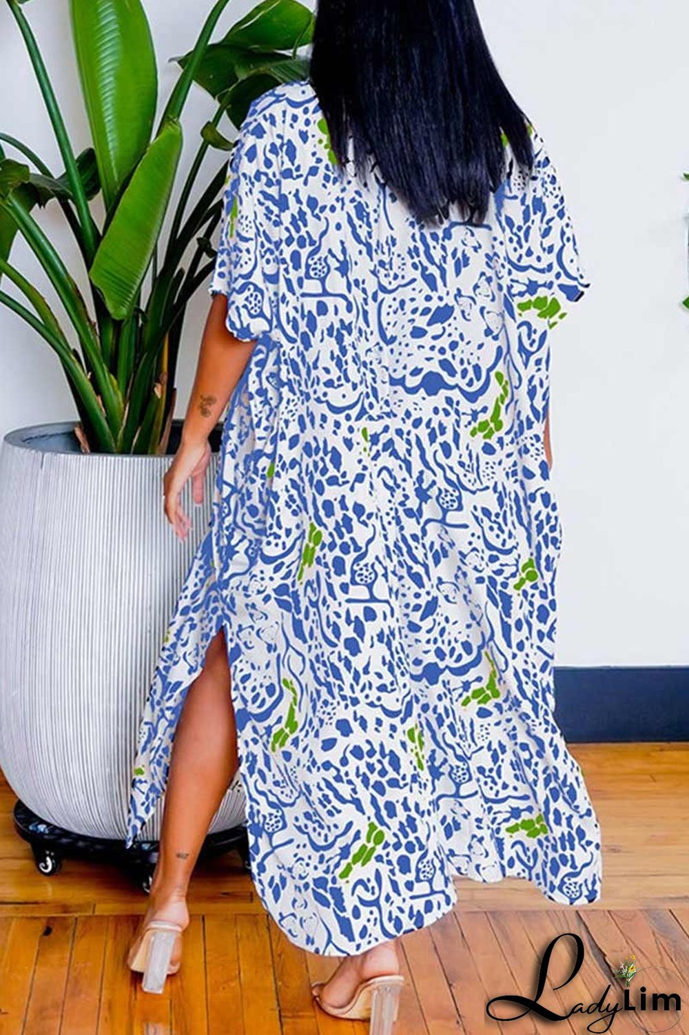 Blue Casual Print Patchwork Dresses