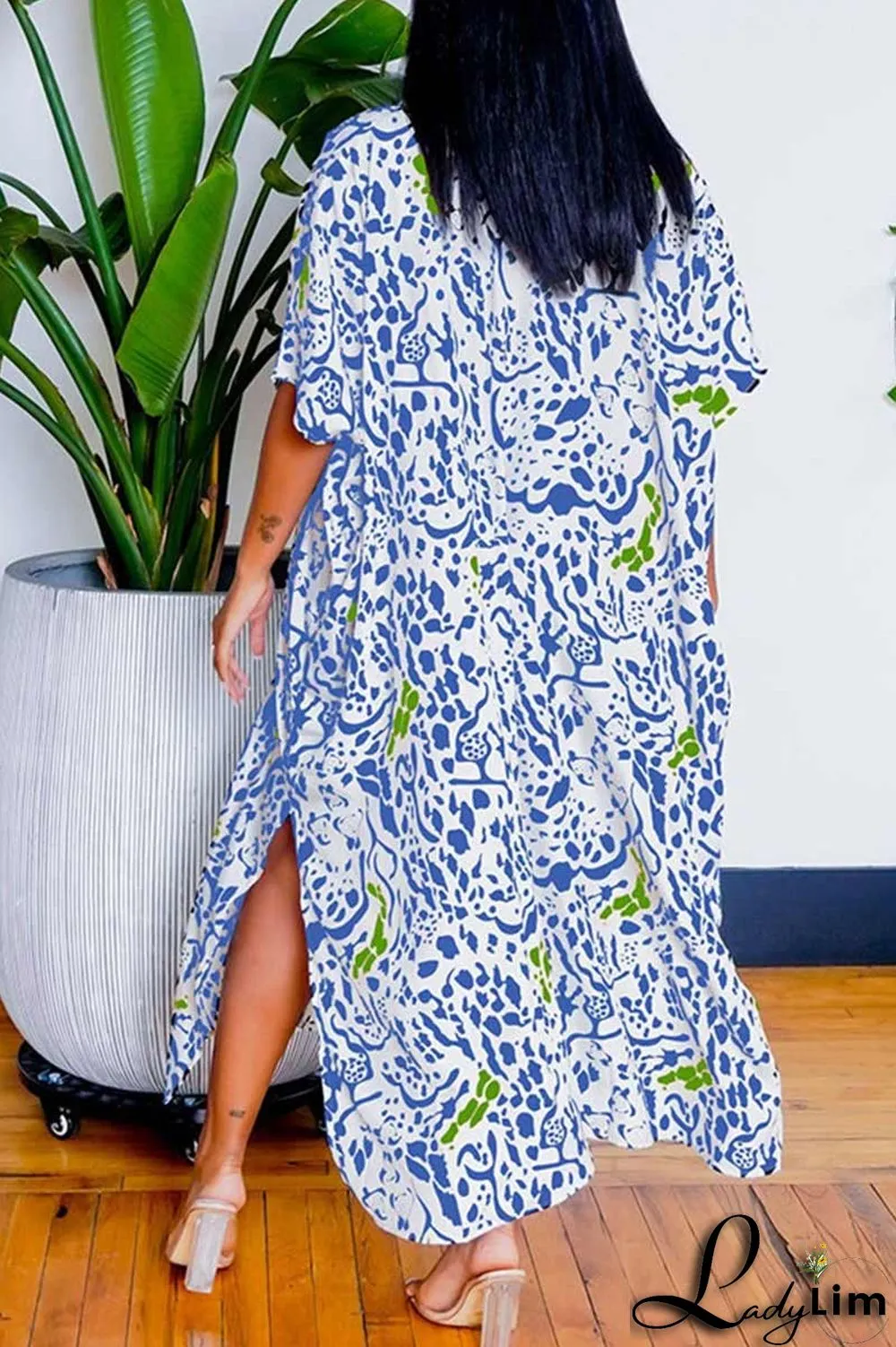 Blue Casual Print Patchwork Dresses