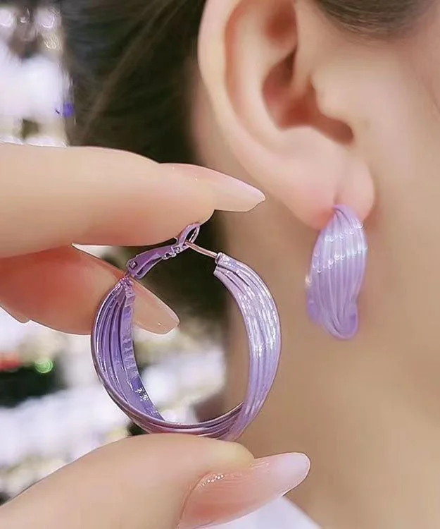 Loose Purple Sterling Silver Overgild Circular Hoop Earrings