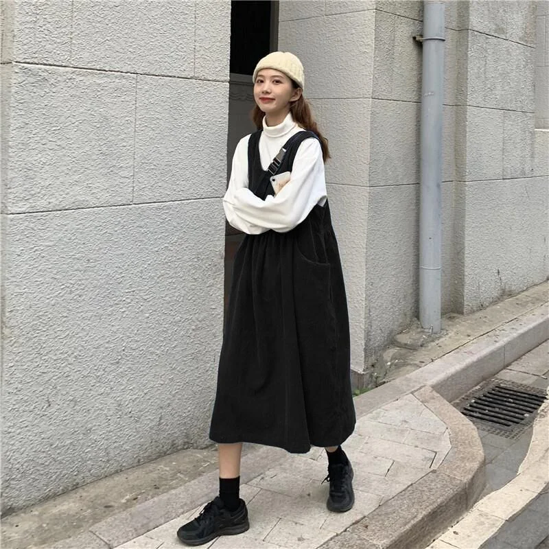 Dresses Women Strap Lolita Loose Retro Korean Preppy Style Students Harajuku Womens All-match 2020 Sleeveless Dress New Fashion