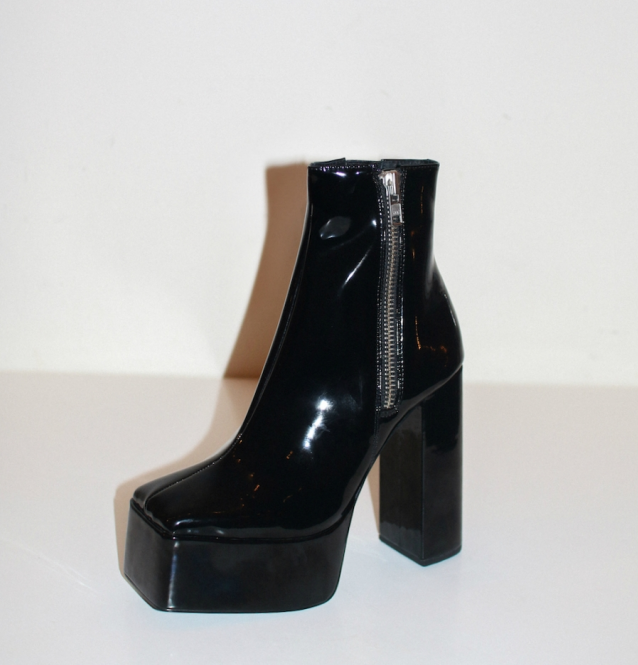 Custom Made Black Patent Leather Platform Ankle Boots |FSJ Shoes