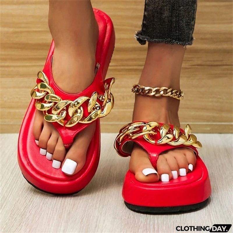 New Fashion Chain Flip-flops Flat Platform Slippers