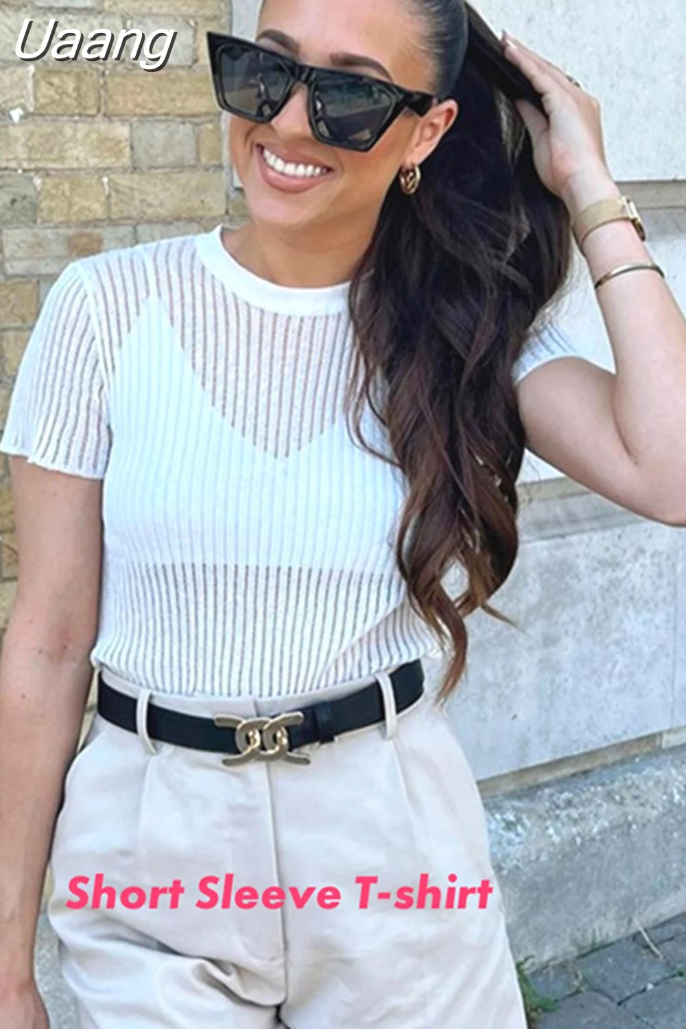 Uaang Sexy Thin Knit Sweater Women Solid Color Basic Pullover Top Casual Cozy Long Sleeve T-shirts 2023 Spring Summer New