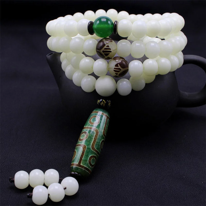 Bodhi Seed Nine-Eye Dzi Bead 108 Beads Blessing Charm Bracelet Necklace Mala