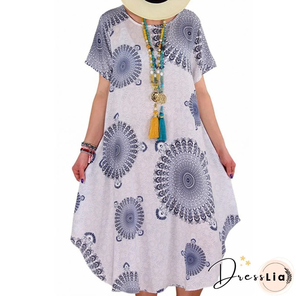 Plus Size Summer Popular Irregular Dot Print Women's Short Sleeve Dress Round Neck Printed Dresses