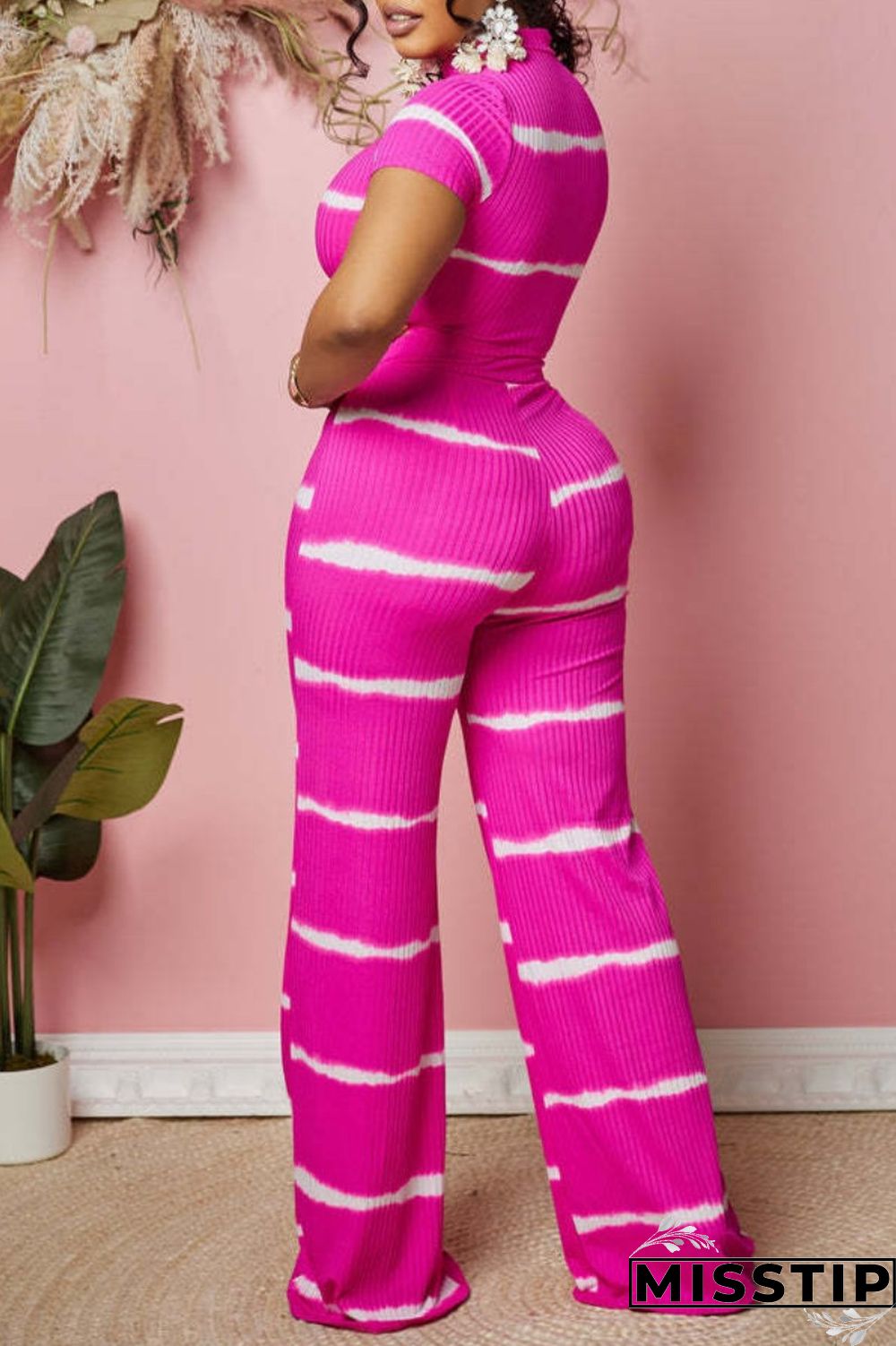 Black Casual Striped Print Basic O Neck Short Sleeve Two Pieces