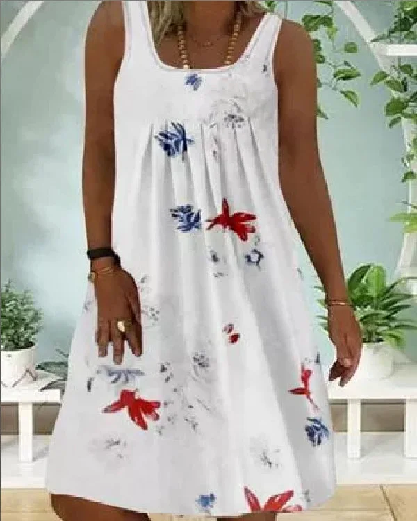 Crew Neck Printed Off-Shoulder Sexy Dress