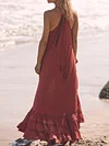Loose Irregular Clipping Halterneck Maxi Dress