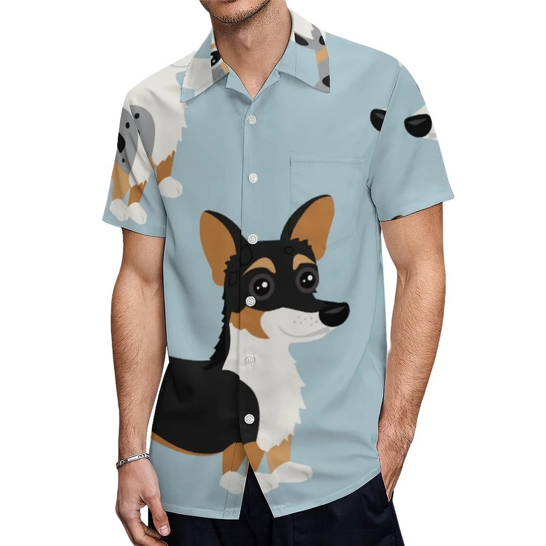 Corgi Dogs Paws And Bones Halloween Costumes Pet Hawaiian Shirt Mens Button Down Plus Size Tropical Hawaii Beach Shirts