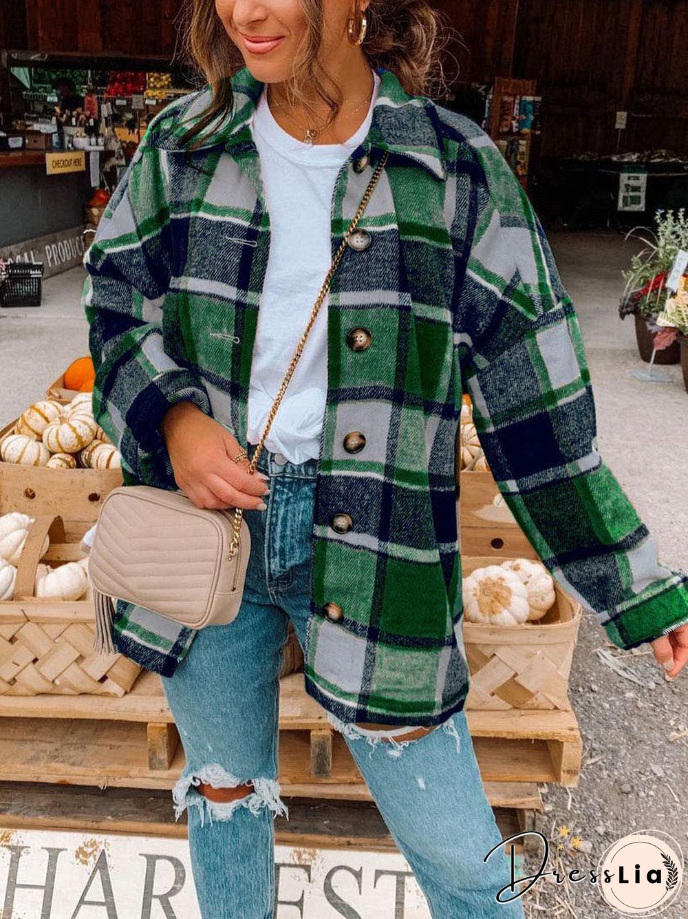 Long Sleeve Button Down Plaid Autumn Shacket