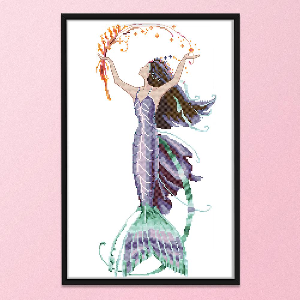 

Purple Mermaid - 14CT Stamped Cross Stitch - 25*50cm, 501 Original