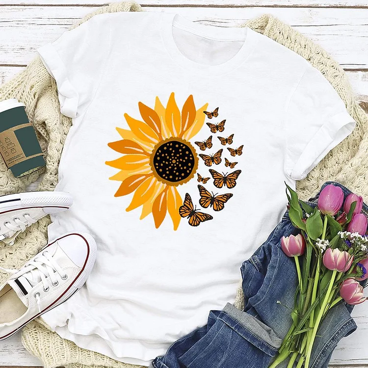 Sunflower and butterfly  T-shirt Tee -04293-Annaletters