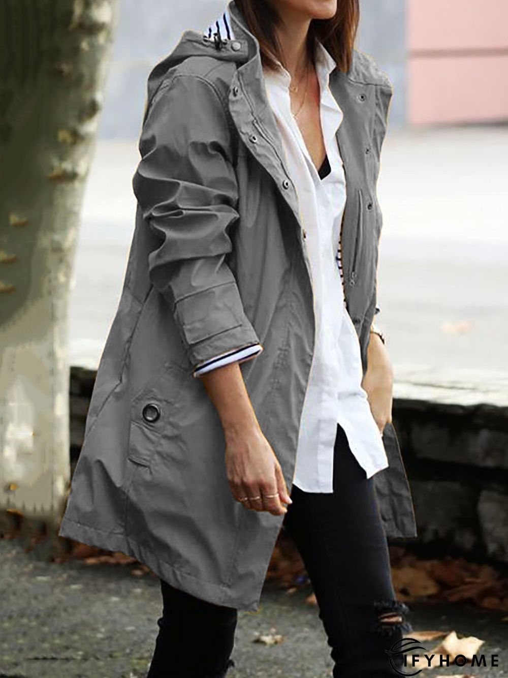 Waterproof Hooded Jacket Long Trendcoat Raincoat Trench coat | IFYHOME