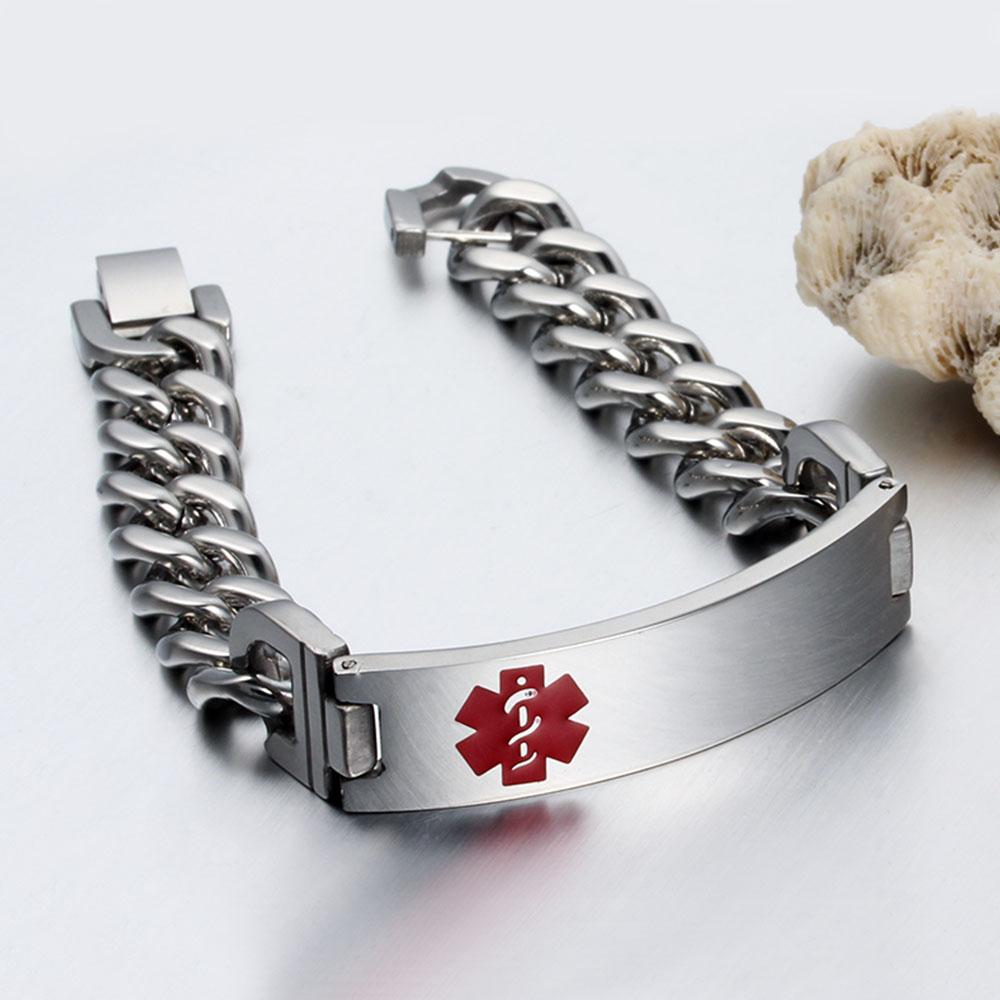 Personalized Medical Alert Bracelet ID Wristbands Stainless Steel Emergency Black Bracelet