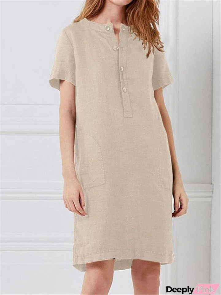 Solid Loose Short Sleeved Dress