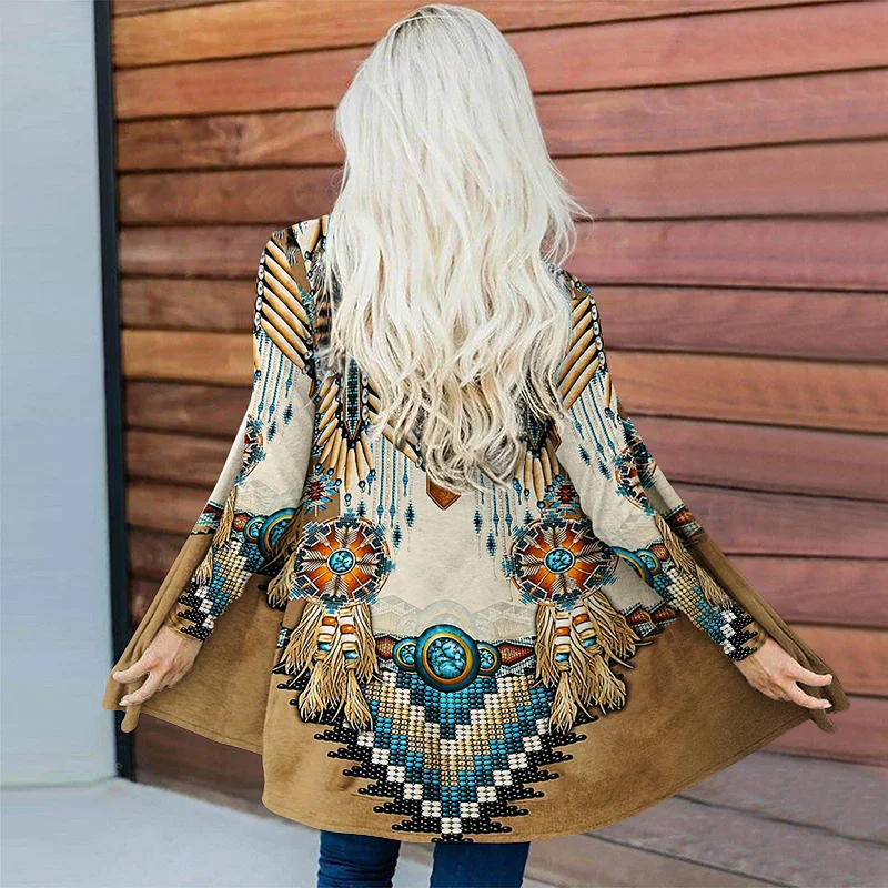 Vintage Western Print Long Sleeve Casual Cardigan