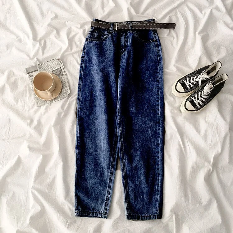 4 Colors Harem Jeans Women Korean Style Slim Vintage Washed Hipster High Waist College Ulzzang Street All-match Chic Female Fall
