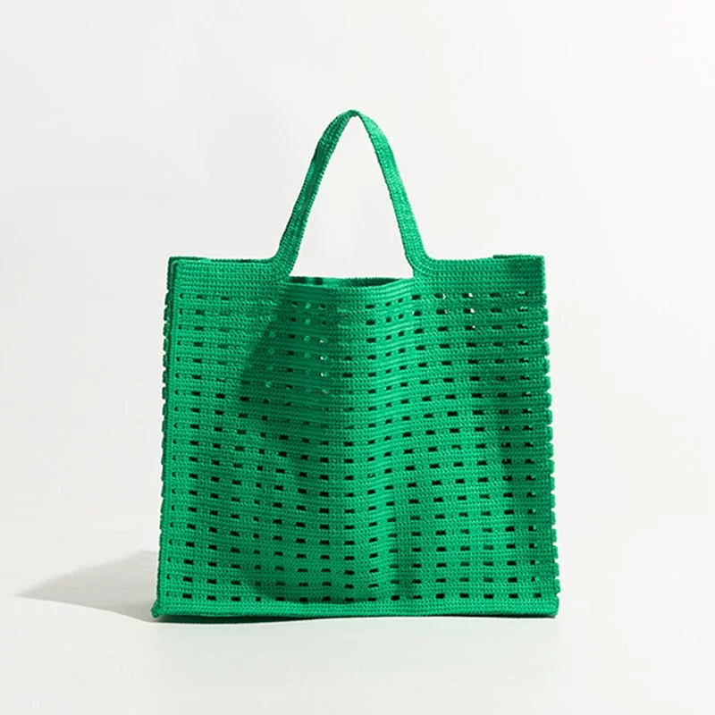 MABULA Pure Green Hollow Out Crochet Tote Shopper Handbags with Drawstring Clutch Purse Large Brand Design Beach Shopping Bag