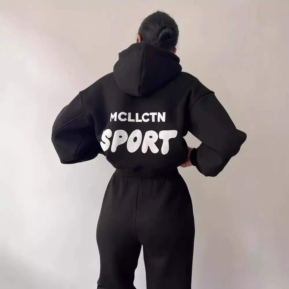 Nigikala Nigikala Casual Plus Velvet Long-Sleeved Hooded Trousers Set For Autumn/Winter 2025