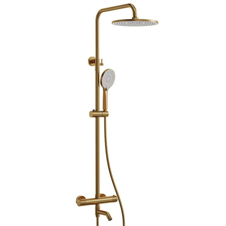EVERSTEIN 10" Exposed Thermostatic Shower System with Tub Spout Brushed Gold