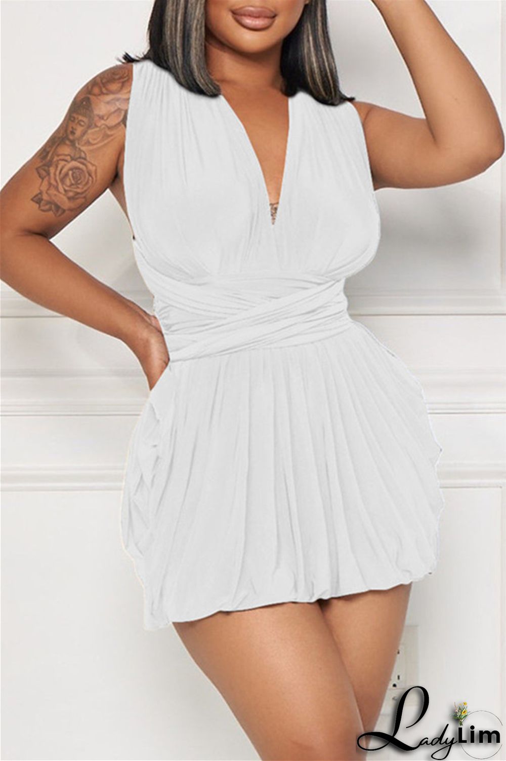 Black Sexy Casual Solid Bandage Backless V Neck Sleeveless Dress