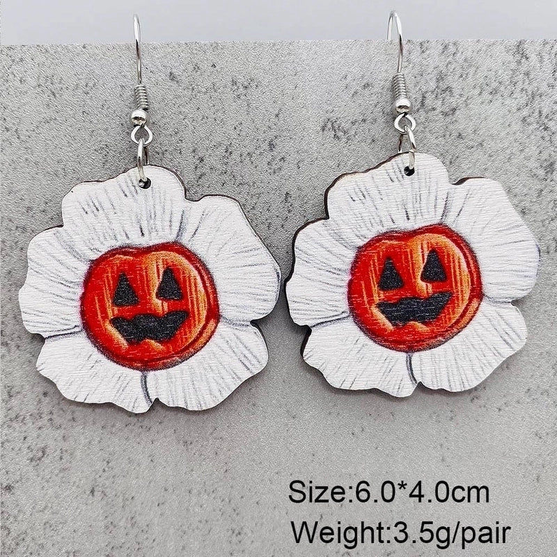 Funny Streetwear Halloween Pattern Spider Wood Drop Earrings