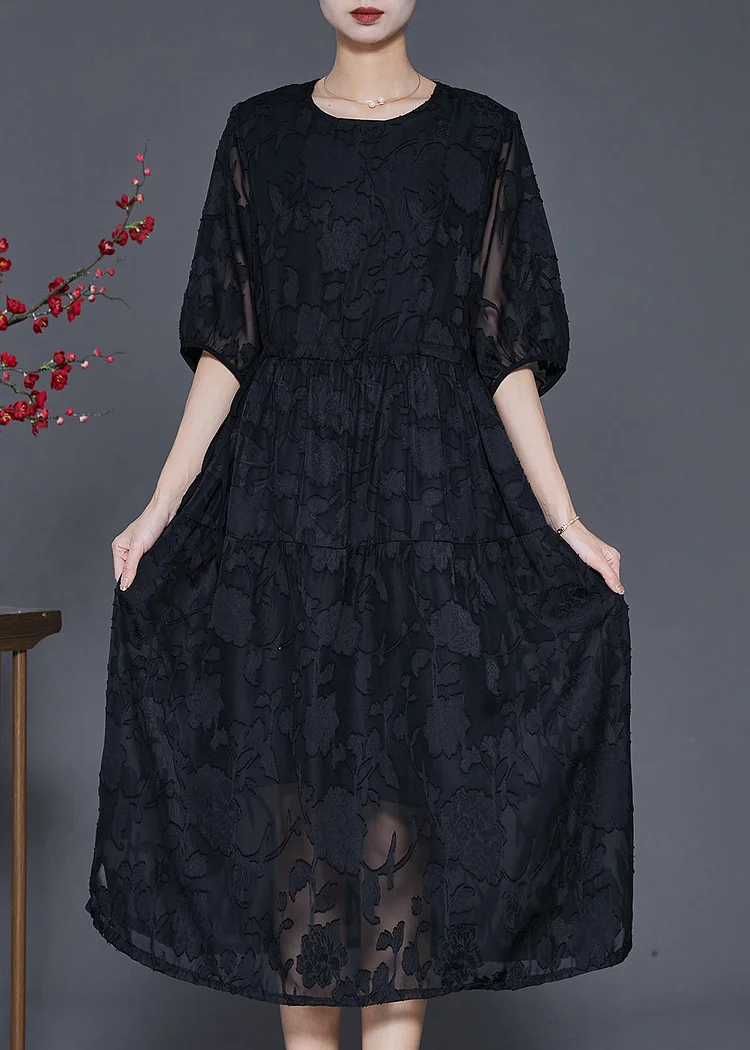 Bohemian Black Jacquard Chiffon Robe Dresses Summer