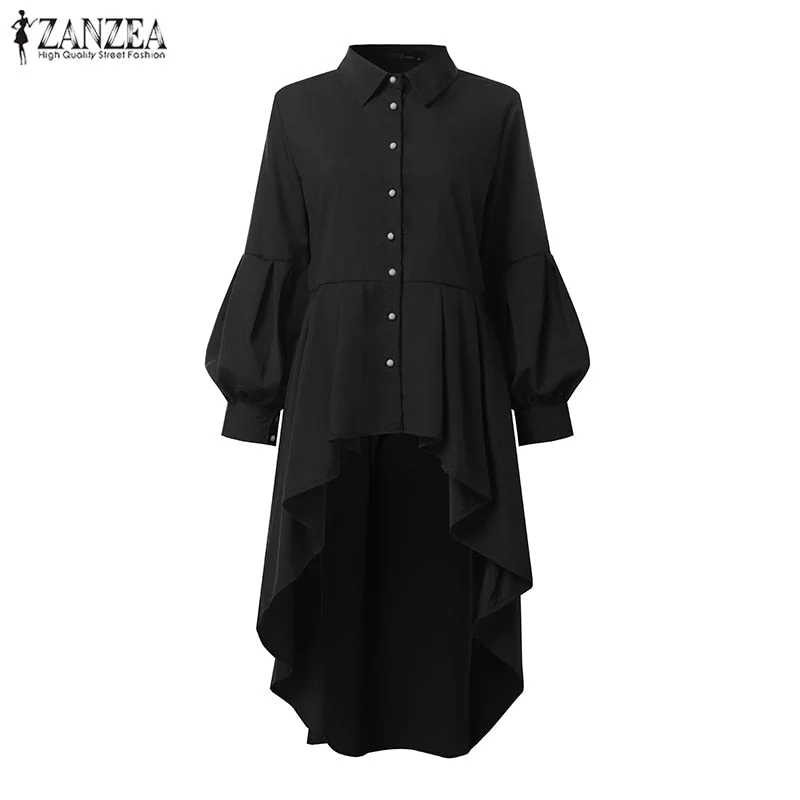 Fashion Asymmetrical Tops Women's Spring Shirts ZANZEA 2022 Casual Lantern Sleeve Shirt Female Button Lapel Blusas