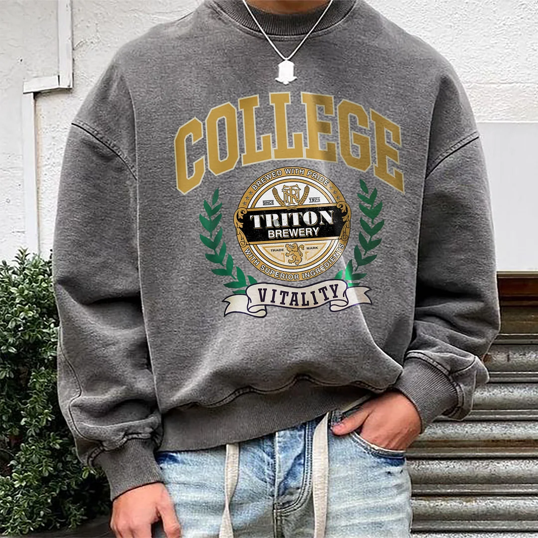 College Print Crew Neck Sweatshirt