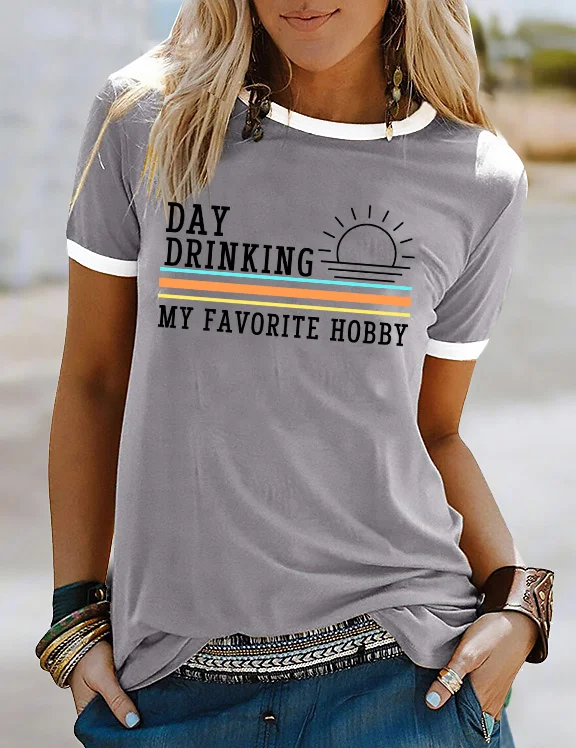 Day Drinking My Favorite Hobby Color Block T-Shirt