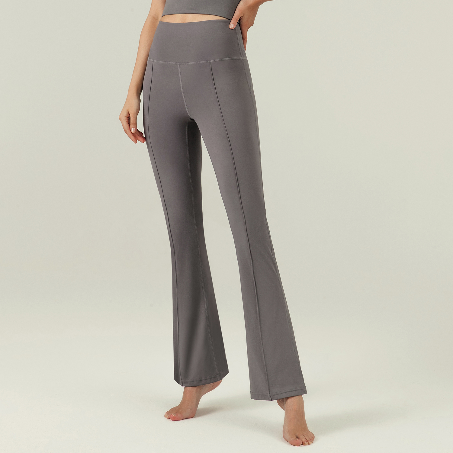 Buy different colors and types of high waist slim fit butt lifting casual petite flared yoga pants outfits on Hergymclothing Titanium Gray