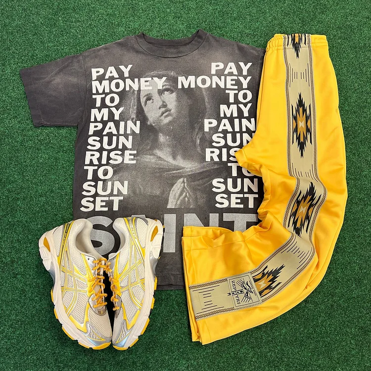 Saint Jesus Print T-shirt Sweatpants Two Piece Set