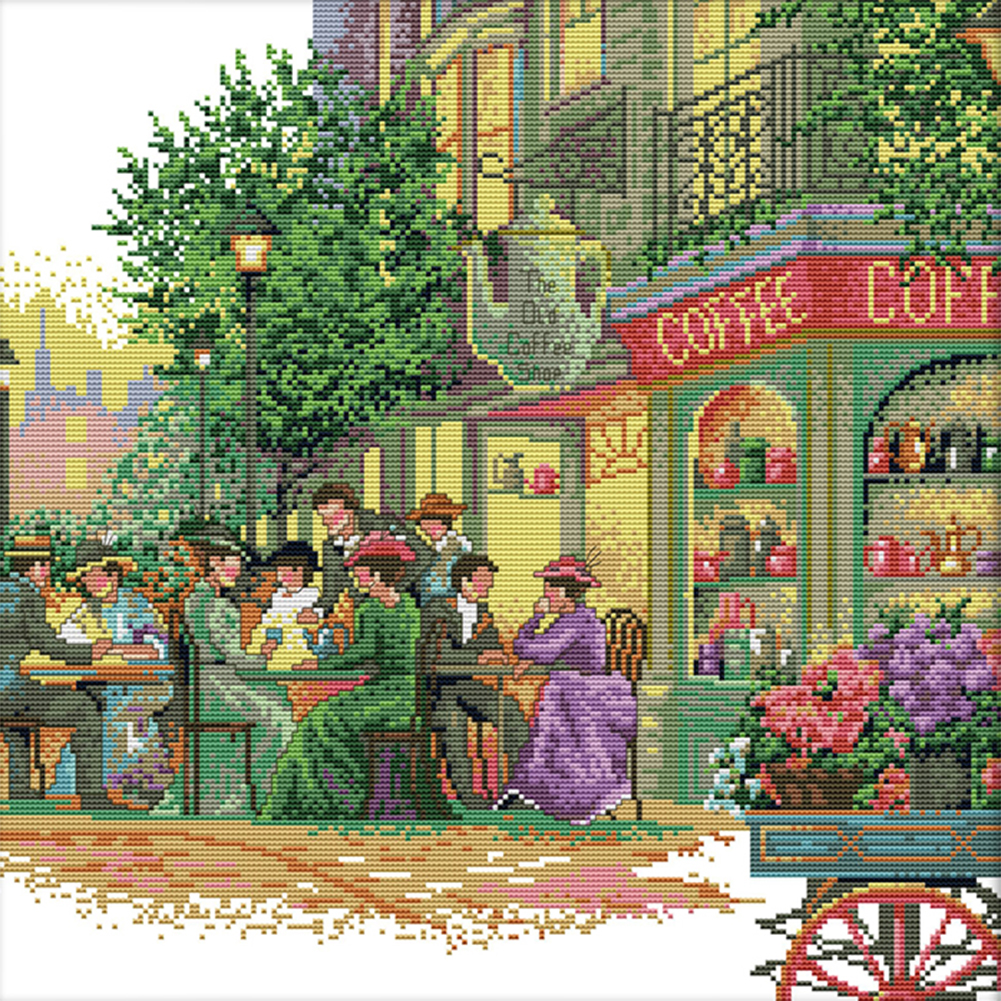 

Street Cafe - 14CT Stamped Cross Stitch - 44*44CM, 501 Original