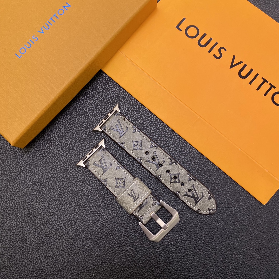 Luxury Louis Vuitton Leather Apple Watch Band Monogram Canvas