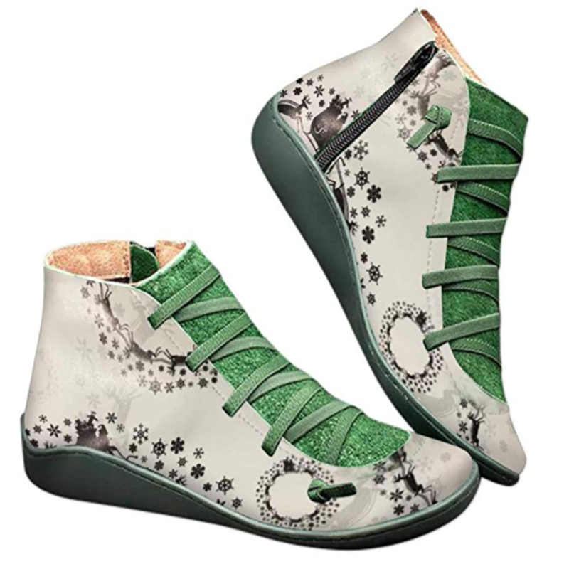 Winter Christmas Printed Flat Boots