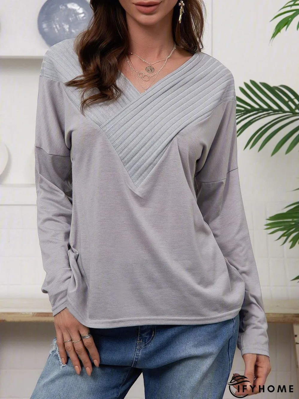 V Neck Elegant Regular Fit T-shirt & Tees | IFYHOME